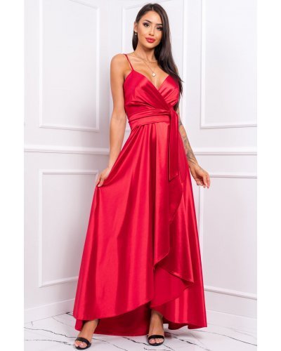 Rochie lunga rosie din satin LiviaB Rochii satin, Rochie lunga rosie din satin LiviaB - jojofashion.ro