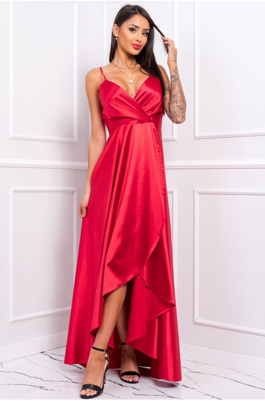 Rochie lunga rosie din satin LiviaB Rochie lunga rosie din satin LiviaB 3 - jojofashion.ro