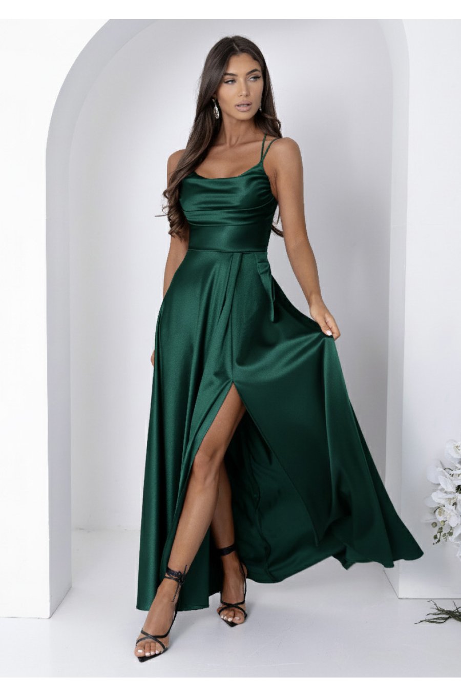 Rochie eleganta lunga din satin verde sticla bust tip corset ValeriaW3 1 - jojofashion.ro