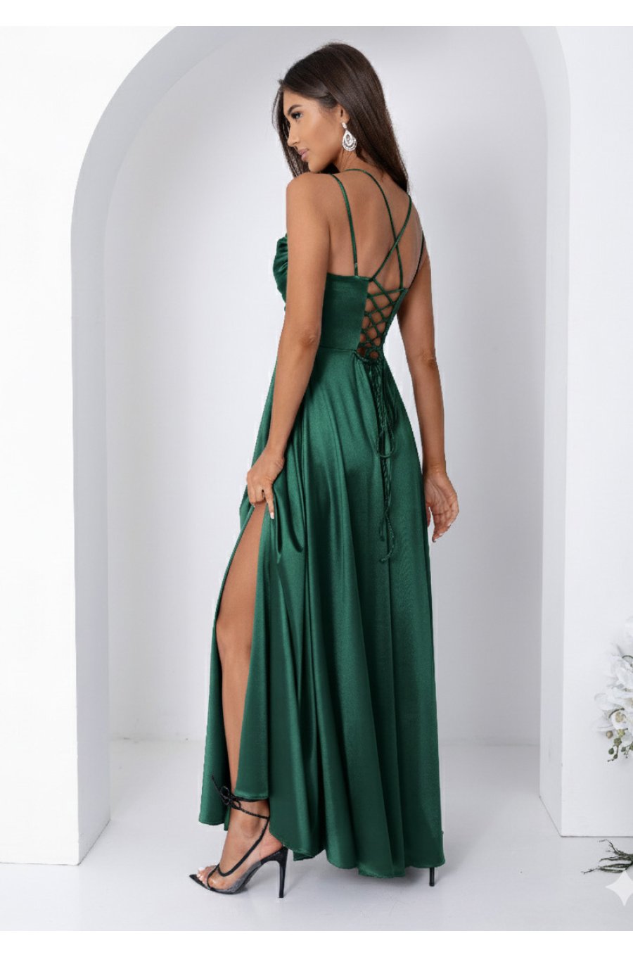Rochie eleganta lunga din satin verde sticla bust tip corset ValeriaW3 2 - jojofashion.ro