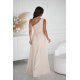 Rochie eleganta lunga din tulle  bej cu paiete vaporoasa cu un umar gol Amaryllis 3 - jojofashion.ro