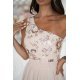 Rochie eleganta lunga din tulle  bej cu paiete vaporoasa cu un umar gol Amaryllis 4 - jojofashion.ro