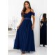 Rochie eleganta lunga din tulle bleumarin navy cu umerii goi vaporoasa KiaraW 4 - jojofashion.ro