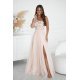 Rochie eleganta lunga din tulle  bej cu paiete vaporoasa cu un umar gol Amaryllis 2 - jojofashion.ro