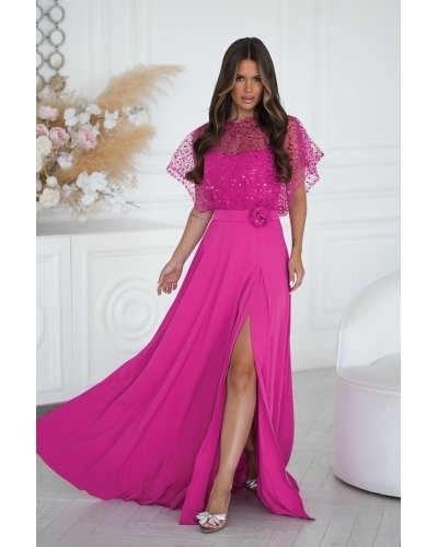 Rochie eleganta lunga fucsia cu paiete pe bust vaporoasa Azaliya Rochii lungi, Rochie eleganta lunga fucsia cu paiete pe bust vaporoasa Azaliya - jojofashion.ro