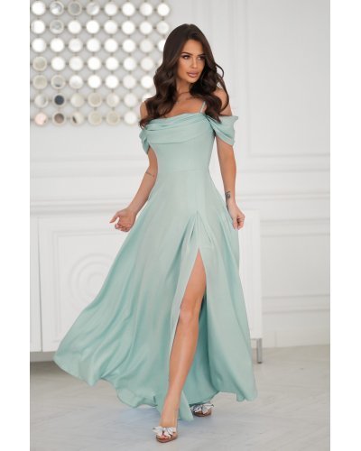 Rochie eleganta lunga glitter menta cu umerii goi vaporoasa Delight Rochii lungi, Rochie eleganta lunga glitter menta cu umerii goi vaporoasa Delight - jojofashion.ro
