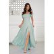 Rochie eleganta lunga glitter menta cu umerii goi vaporoasa Delight 2 - jojofashion.ro