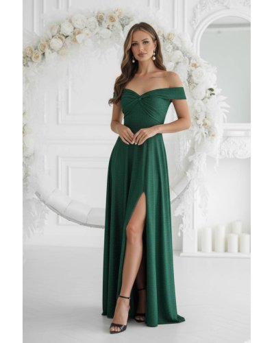 Rochie eleganta lunga glitter verde cu umerii goi Moonlit Rochii lungi, Rochie eleganta lunga glitter verde cu umerii goi Moonlit - jojofashion.ro