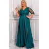 Rochie lunga marime mare verde din dantela si brocard Adalyze