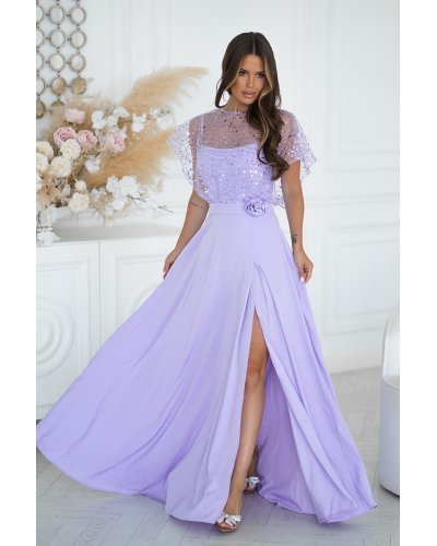 Rochie eleganta lunga lila cu paiete vaporoasa Azaliya Rochii lungi, Rochie eleganta lunga lila cu paiete vaporoasa Azaliya - jojofashion.ro