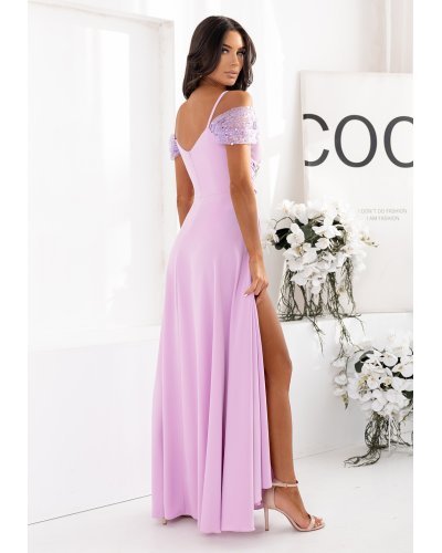 Rochii vaporoase, Rochie eleganta lunga lila cu paiete vaporoasa Valentina2 - jojofashion.ro