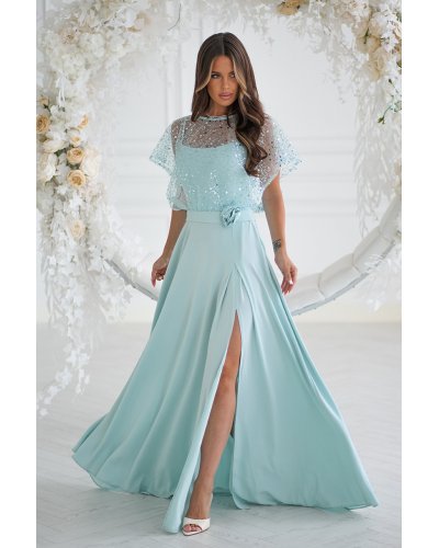 Rochie eleganta lunga menta cu paiete vaporoasa Azaliya Rochii, Rochie eleganta lunga menta cu paiete vaporoasa Azaliya - jojofashion.ro