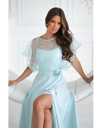 Rochie eleganta lunga menta cu paiete vaporoasa Azaliya Rochii, Rochie eleganta lunga menta cu paiete vaporoasa Azaliya - jojofashion.ro