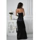 Rochie eleganta lunga neagra din satin mulata cu umerii goi si trandafir pe bust GlamourB 3 - jojofashion.ro