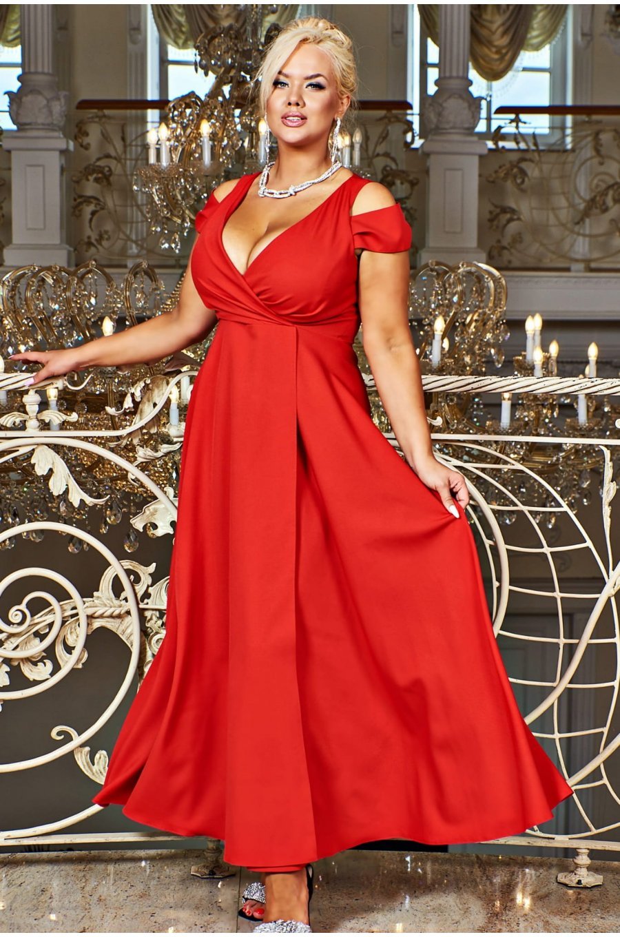 Rochie eleganta lunga rosie cu umerii goi Gala2 Rochie eleganta lunga rosie cu umerii goi Gala2 2 - jojofashion.ro