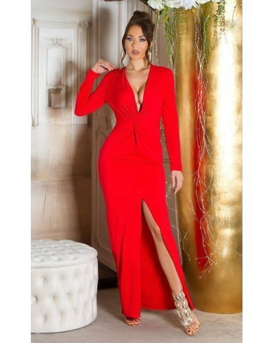 Rochie lunga rosie mulata cu maneca lunga Gabryelle Rochii lungi, Rochie lunga rosie mulata cu maneca lunga Gabryelle - jojofashion.ro