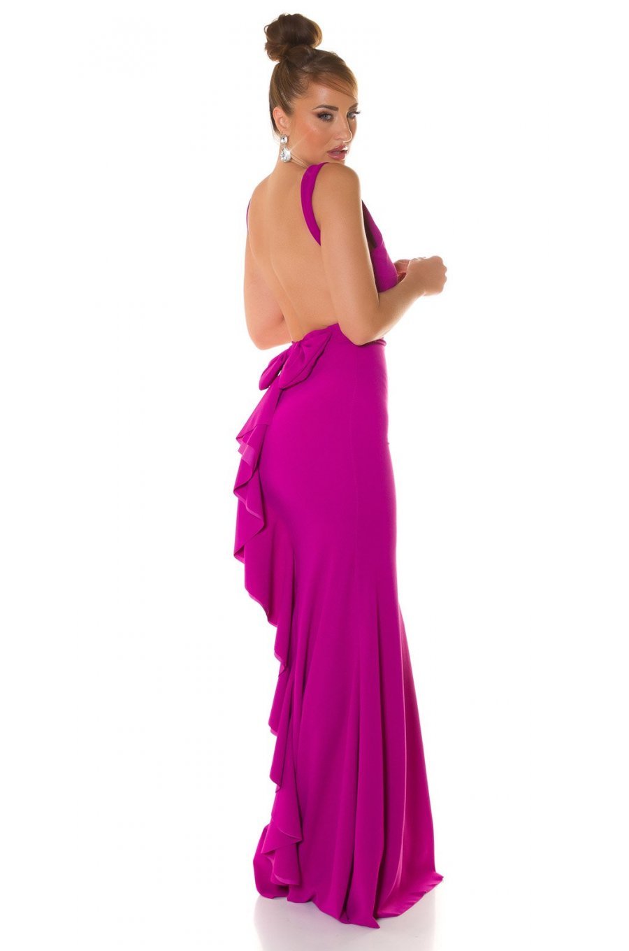 Rochie eleganta lunga, roz magenta, mulata, tip sirena, cu spatele gol, Lace 3 - jojofashion.ro