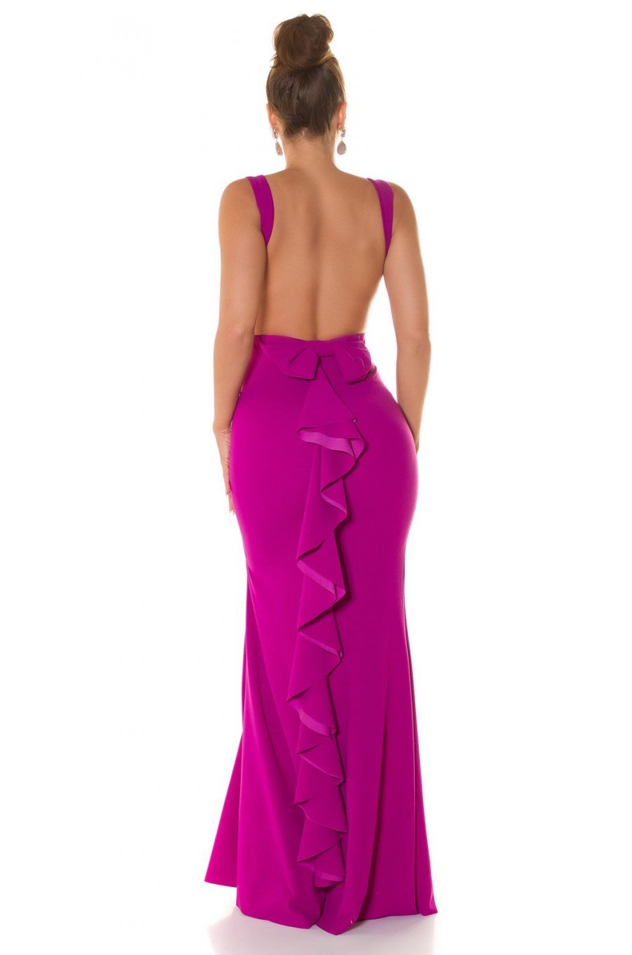 Rochie eleganta lunga, roz magenta, mulata, tip sirena, cu spatele gol, Lace 5 - jojofashion.ro