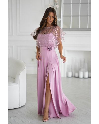 Rochie eleganta lunga roz pudra cu paiete pe bust vaporoasa Azaliya Rochii, Rochie eleganta lunga roz pudra cu paiete pe bust vaporoasa Azaliya - jojofashion.ro