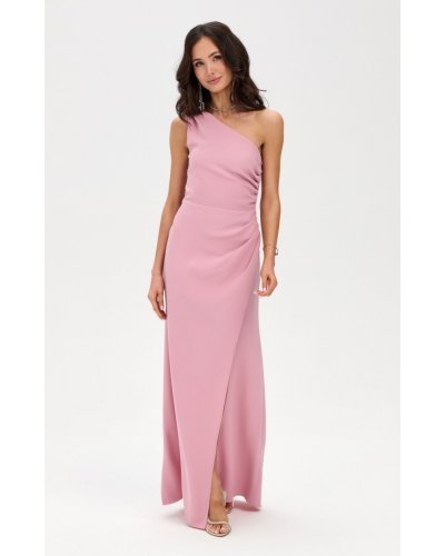 Rochii, Rochie eleganta lunga roz pudra cu un umar gol CelestiaR - jojofashion.ro