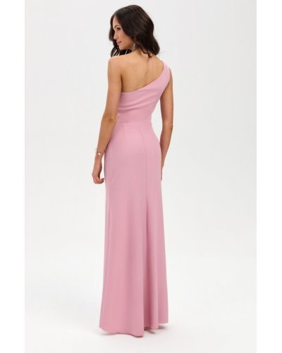 Rochii, Rochie eleganta lunga roz pudra cu un umar gol CelestiaR - jojofashion.ro
