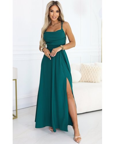 Rochii de nasa, Rochie eleganta lunga verde cu bust tip corset vaporoasa Precious - jojofashion.ro