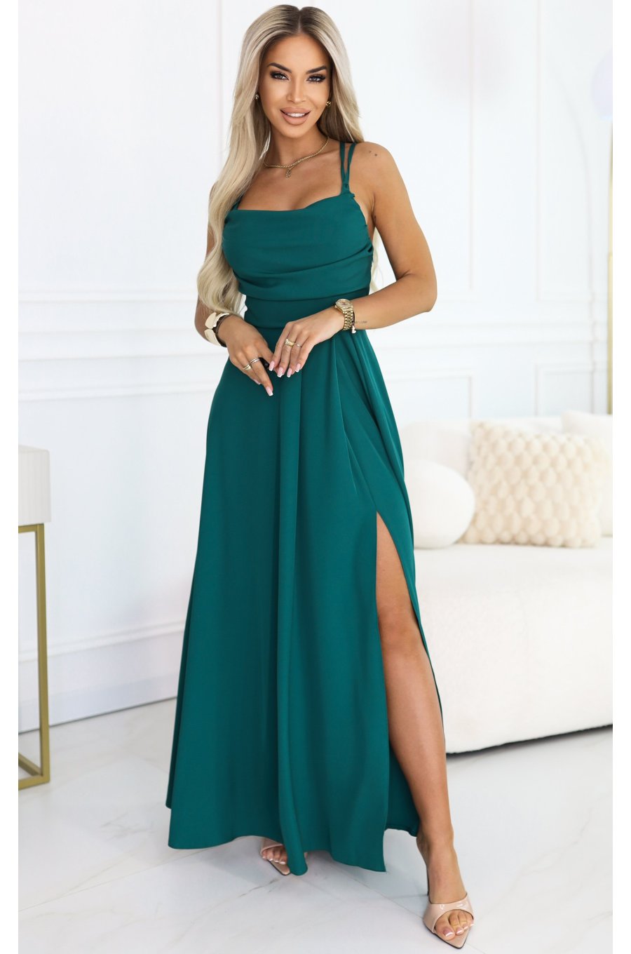 Rochie eleganta lunga verde cu bust tip corset vaporoasa Precious 1 - jojofashion.ro