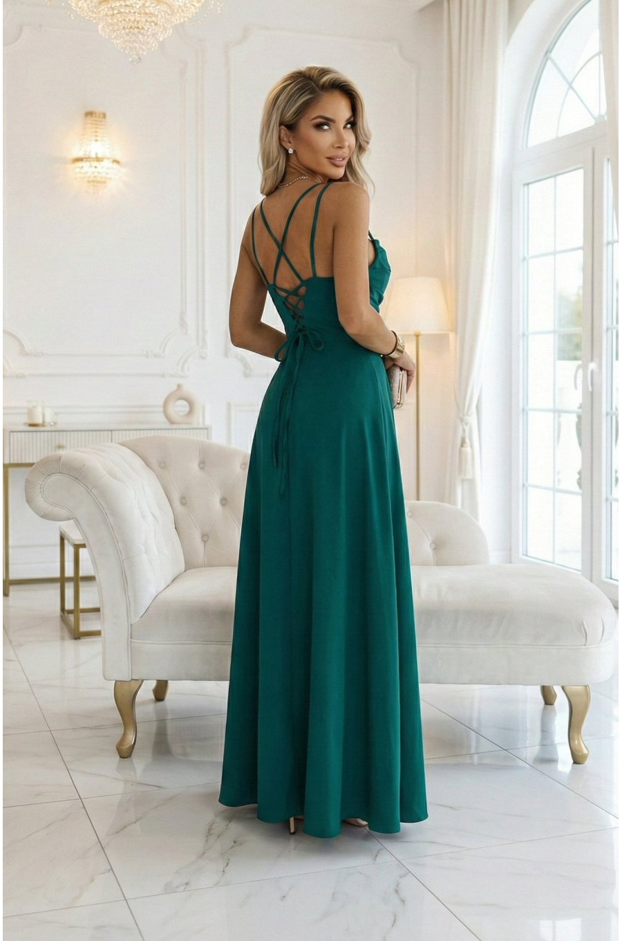 Rochie eleganta lunga verde cu bust tip corset vaporoasa Precious 2 - jojofashion.ro