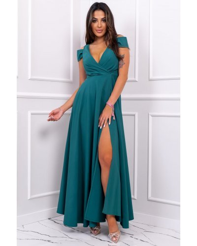 Rochie eleganta lunga verde cu umerii goi Gala2 - jojofashion.ro