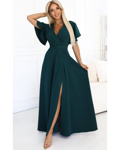 Rochie eleganta lunga verde smarald vaporoasa petrecuta Kasandra Rochii lungi, Rochie eleganta lunga verde smarald vaporoasa petrecuta Kasandra - jojofashion.ro