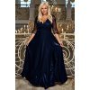 Rochie lunga eleganta neagra din dantela si brocard Adalyze