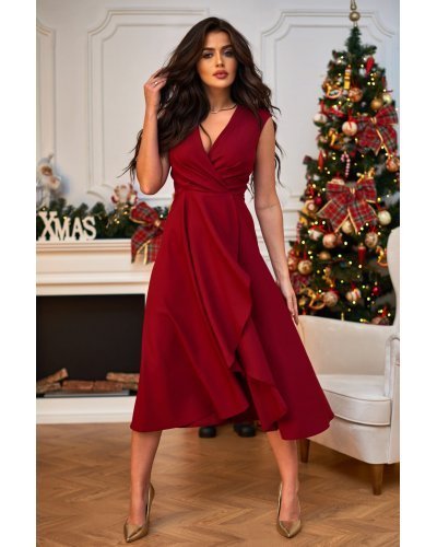 Rochie midi eleganta burgundy petrecuta asimetrica Greta2 Rochii de Ocazie Elegante, Rochie midi eleganta burgundy petrecuta asimetrica Greta2 - jojofashion.ro