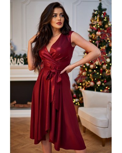 Rochie midi eleganta din brocard burgundy petrecuta Greta Rochie midi eleganta din brocard burgundy petrecuta Greta - jojofashion.ro