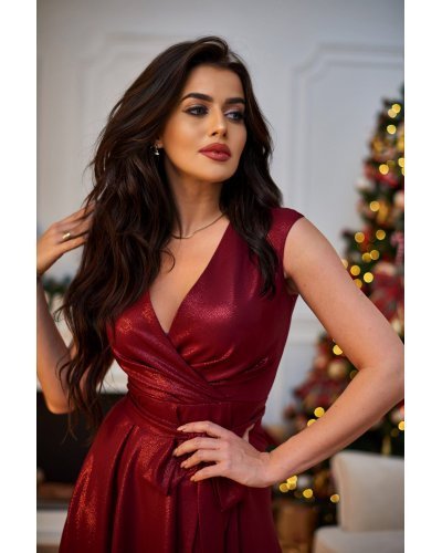 Rochie midi eleganta din brocard burgundy petrecuta Greta Rochii de Ocazie Elegante, Rochie midi eleganta din brocard burgundy petrecuta Greta - jojofashion.ro