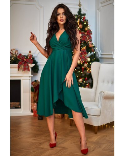 Rochie midi verde petrecuta asimetrica Greta2 Rochii de Ocazie Elegante, Rochie midi verde petrecuta asimetrica Greta2 - jojofashion.ro