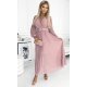 Rochie lunga plisata din chiffon roz pudrat cu maneca lunga vaporoasa Vaneira 2 - jojofashion.ro
