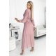 Rochie lunga plisata din chiffon roz pudrat cu maneca lunga vaporoasa Vaneira 3 - jojofashion.ro