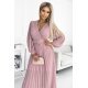 Rochie lunga plisata din chiffon roz pudrat cu maneca lunga vaporoasa Vaneira 5 - jojofashion.ro