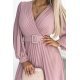 Rochie lunga plisata din chiffon roz pudrat cu maneca lunga vaporoasa Vaneira 6 - jojofashion.ro
