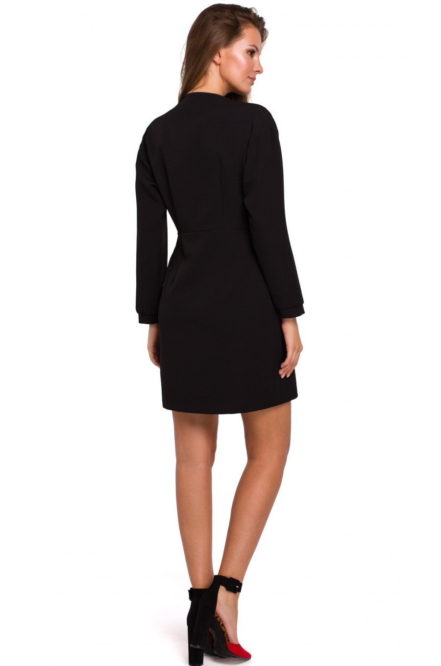 Rochie neagra tip sacou cu maneca lunga Rebeca 2 - jojofashion.ro