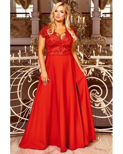 Rochie lunga eleganta rosie cu dantela Arianza Rochii lungi, Rochie lunga eleganta rosie cu dantela Arianza - jojofashion.ro