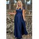 Rochie eleganta XXL, lunga, cu brocard si dantela bleumarin, Carmen2 3 - jojofashion.ro