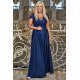 Rochie eleganta XXL, lunga, cu brocard si dantela bleumarin, Carmen2 4 - jojofashion.ro