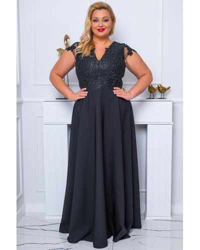 Rochie lunga eleganta neagra cu dantela CarmenII Rochii lungi, Rochie lunga eleganta neagra cu dantela CarmenII - jojofashion.ro