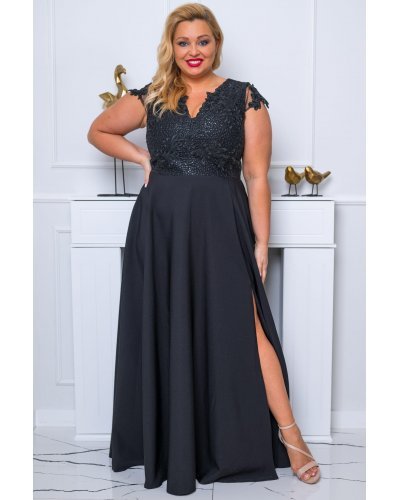 Rochie lunga eleganta neagra cu dantela CarmenII Rochii lungi, Rochie lunga eleganta neagra cu dantela CarmenII - jojofashion.ro