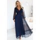 Rochie lunga bleumarin din tulle cu maneca lunga Nerissa 2 - jojofashion.ro