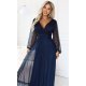 Rochie lunga bleumarin din tulle cu maneca lunga Nerissa 3 - jojofashion.ro