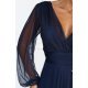 Rochie lunga bleumarin din tulle cu maneca lunga Nerissa 4 - jojofashion.ro