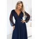 Rochie lunga bleumarin din tulle cu maneca lunga Nerissa 5 - jojofashion.ro