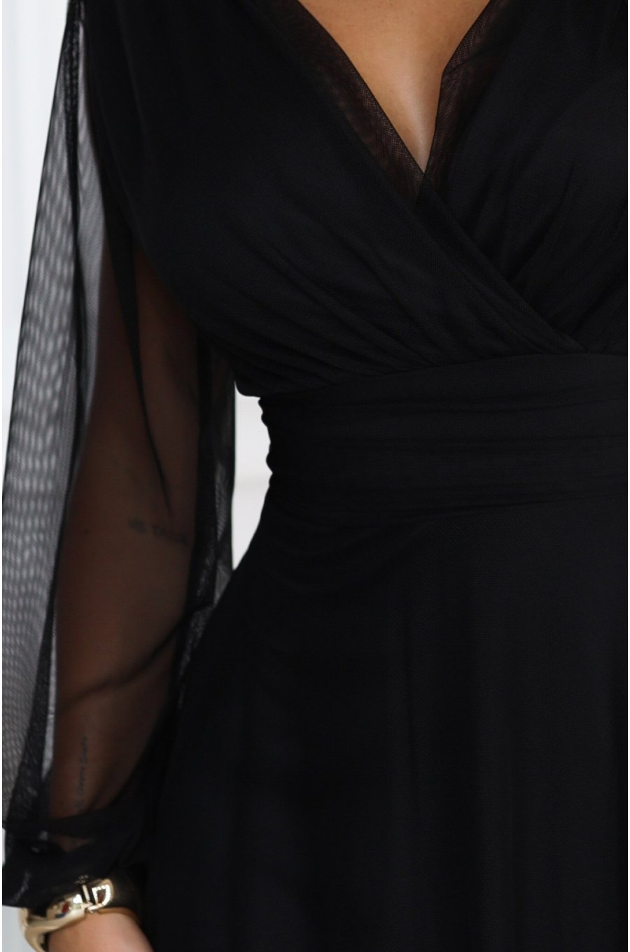 Rochie lunga neagra din tulle cu maneca lunga Nerissa 4 - jojofashion.ro